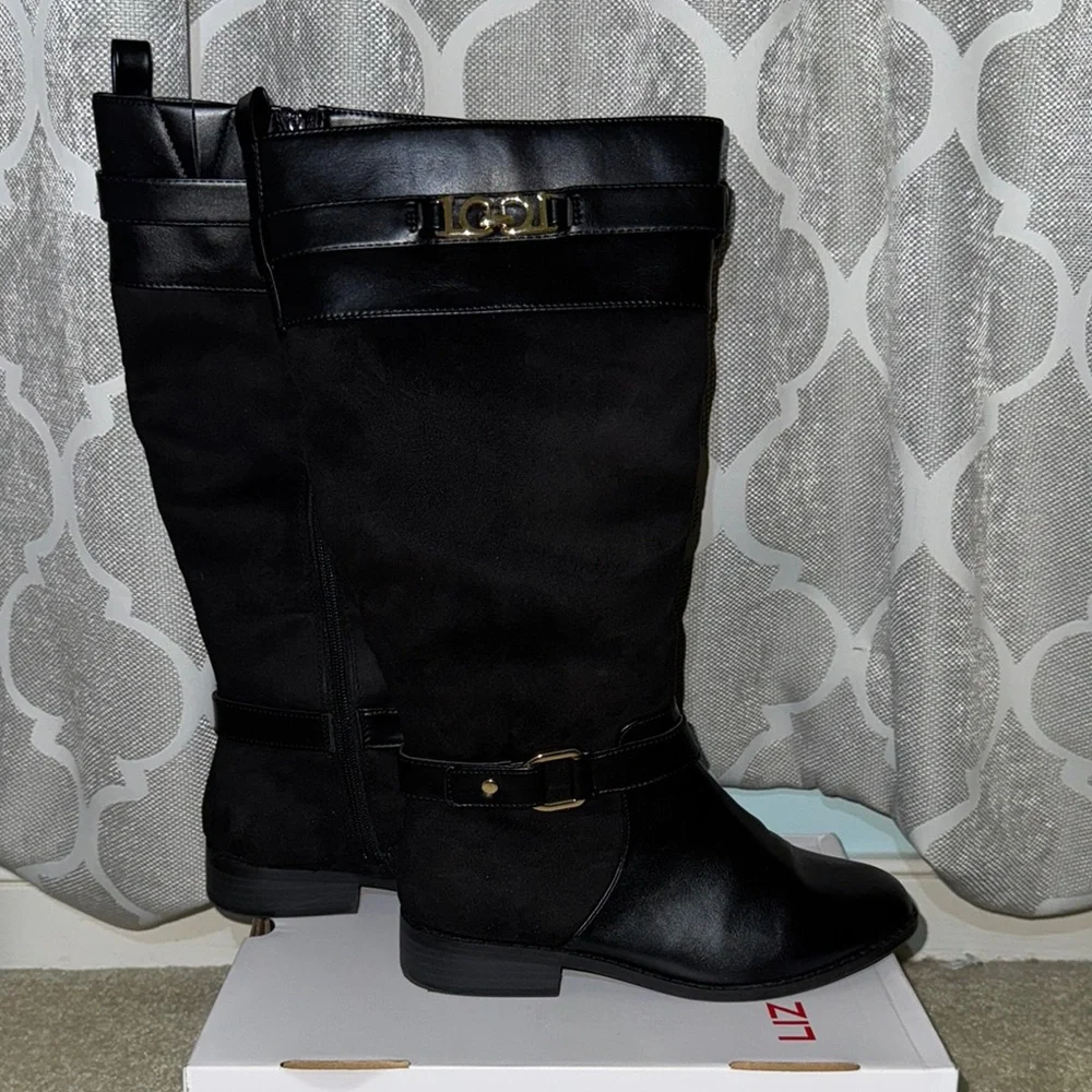 Black Knee-High Wide Calf Wide Width Boots FREE SHIPPING